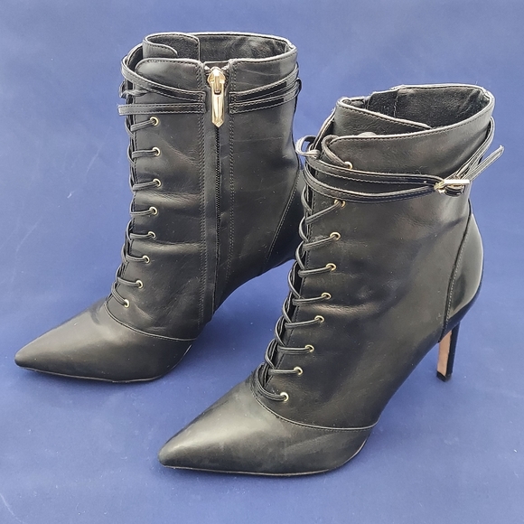 Laceup Leather Stiletto Ankle Boots sz 7.5 - Picture 3 of 7